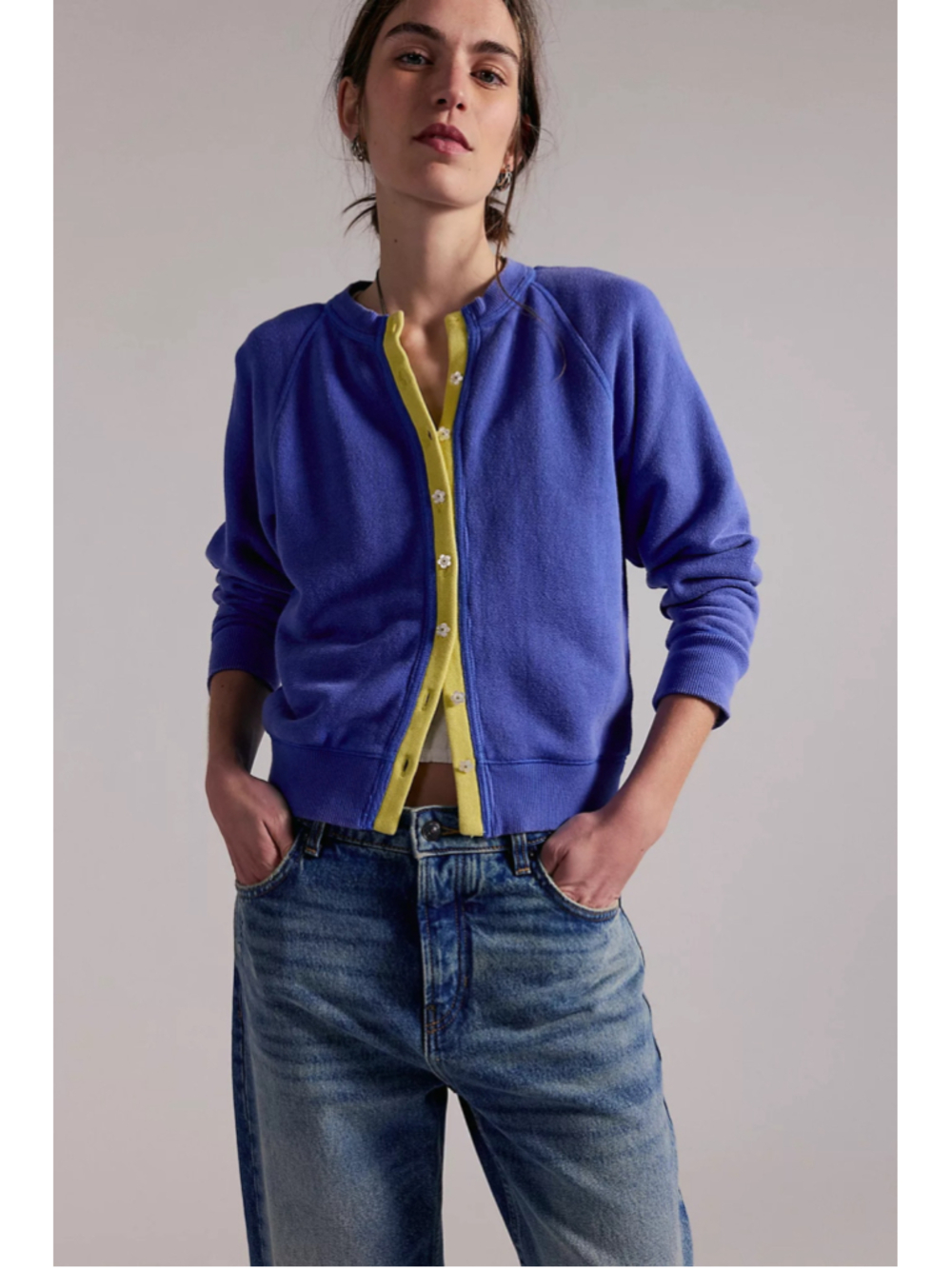Free People Junior Solid Sweatshirt Cardi sz M
